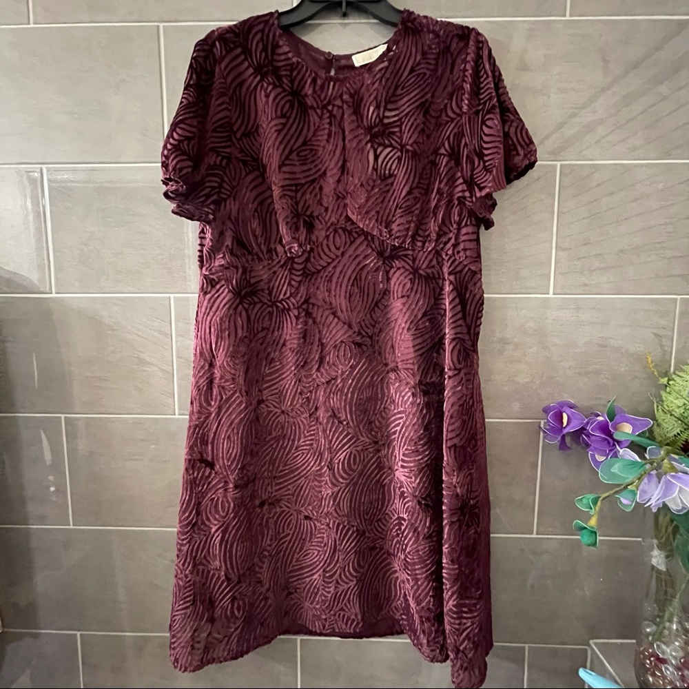 MICHAEL KORS Women's Cordovan Velvet Flocked Flutter-sleeve Shift Dress size 16 - Picture 5 of 16